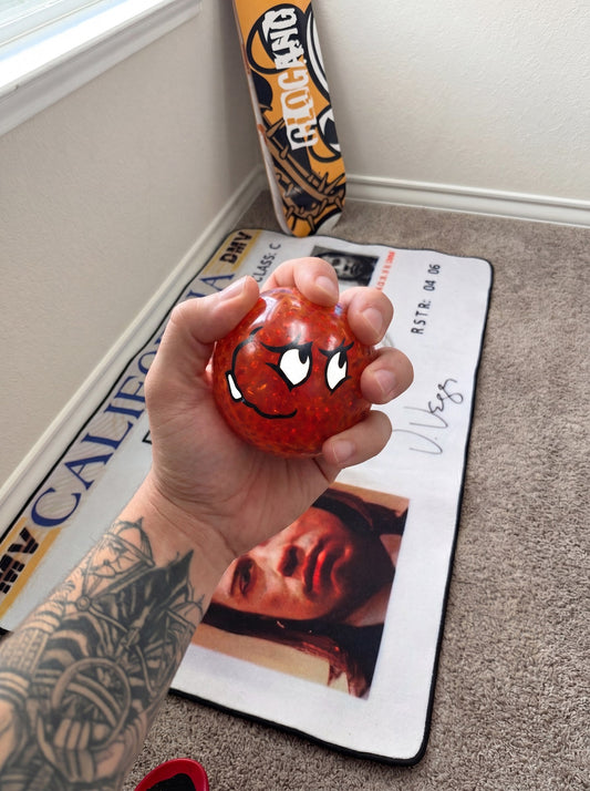 Meatwad stress ball — Aqua Teen Hunger Force gel-bead squishy held in hand